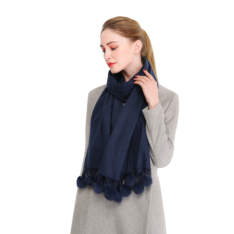 Winter Pashmina Feel Scarf - with  Pom Poms Tassel - G&J's WOMEN'S clothing