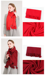 Winter Pashmina Feel Scarf - with  Pom Poms Tassel - G&J's WOMEN'S clothing