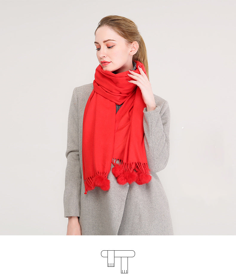 Winter Pashmina Feel Scarf - with  Pom Poms Tassel - G&J's WOMEN'S clothing