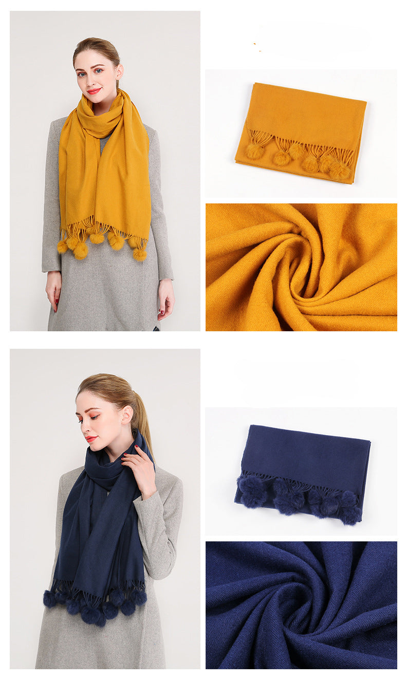 Winter Pashmina Feel Scarf - with  Pom Poms Tassel - G&J's WOMEN'S clothing