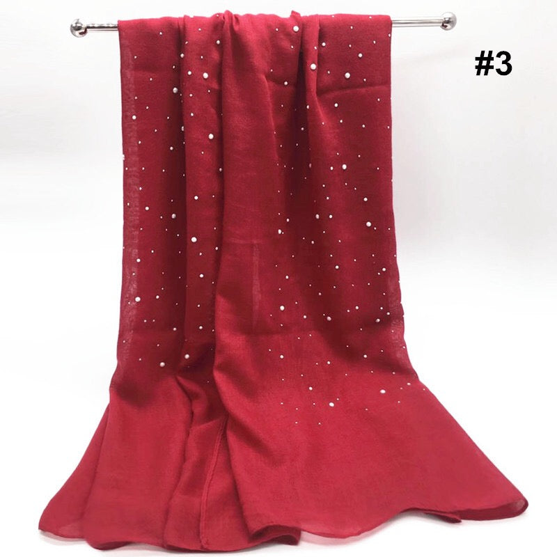 Latest Winter Hijab /Scarf with Diamond plain cotton shimmer/ cotton viscose  hijab with stone - Red Colour - G&J's WOMEN'S clothing