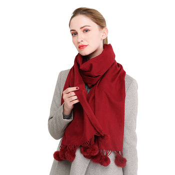 Winter Pashmina Feel Scarf - with  Pom Poms Tassel - G&J's WOMEN'S clothing