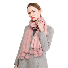 Winter Pashmina Feel Scarf - with  Pom Poms Tassel - G&J's WOMEN'S clothing