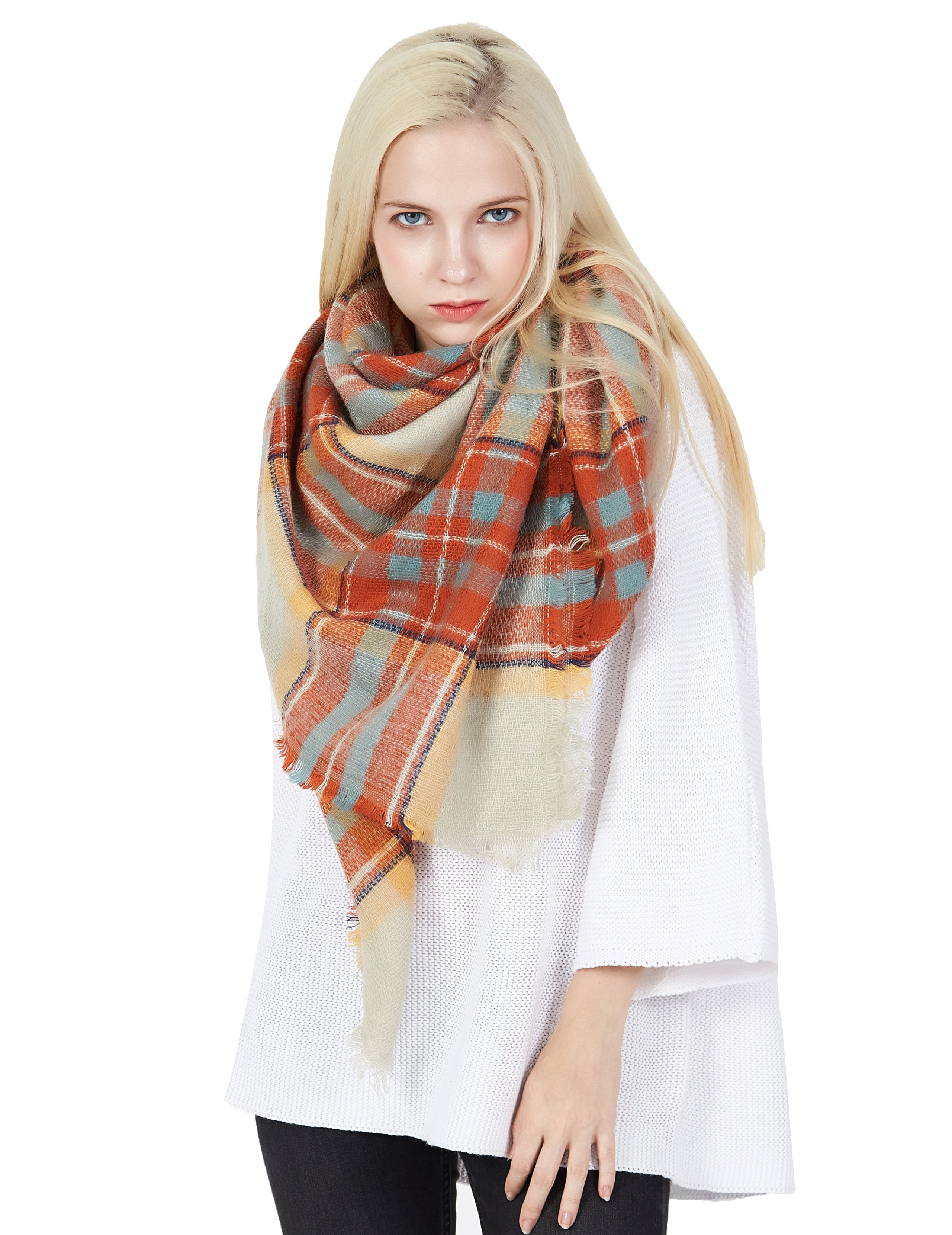 Oversized Plaid Square Blanket Scarf, Winter Scarf, Shawl, Wrap, Poncho for  women