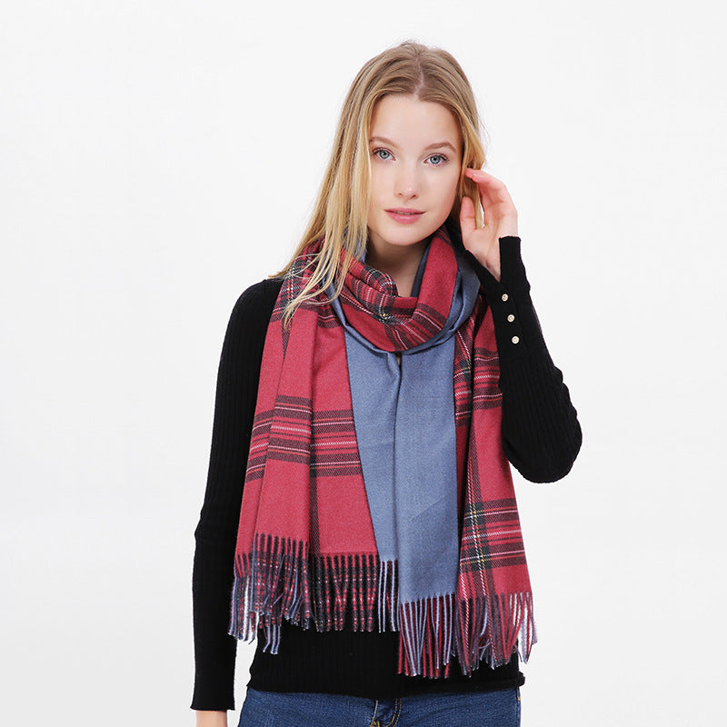 Nordic Style Vintage Geometric Pattern Double-sided And Double-colored Long Scarf  Shawl For Women, Autumn And Winter