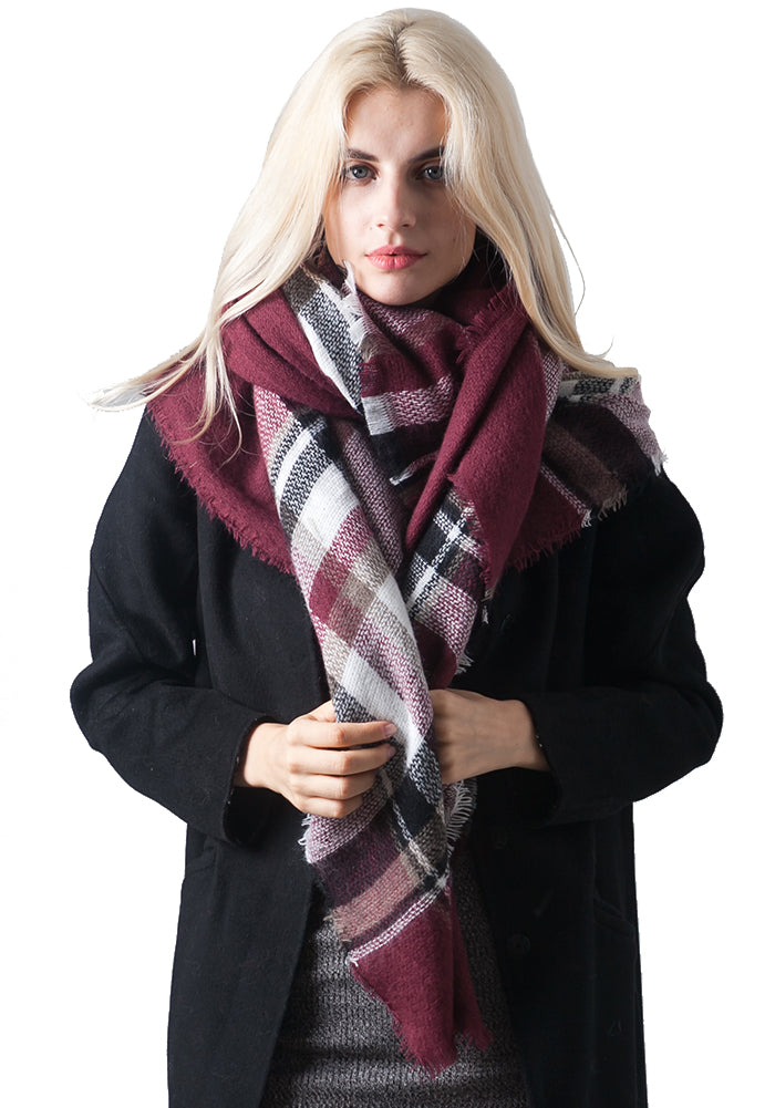 Oversized Plaid Square Blanket Scarf, Winter Scarf, Shawl, Wrap, Poncho for  women